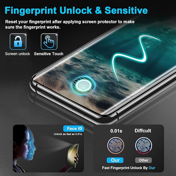 3 Pack Galaxy S21 Ultra Screen Protector, HD Clear Tempered Glass, Fingerprint - Image 3