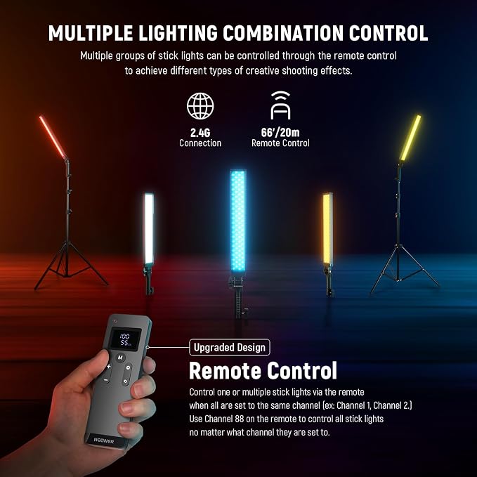 NEEWER Upgraded LED Video Light Stick & 2.4G Remote Kit, 2 Pack Handheld - Image 4