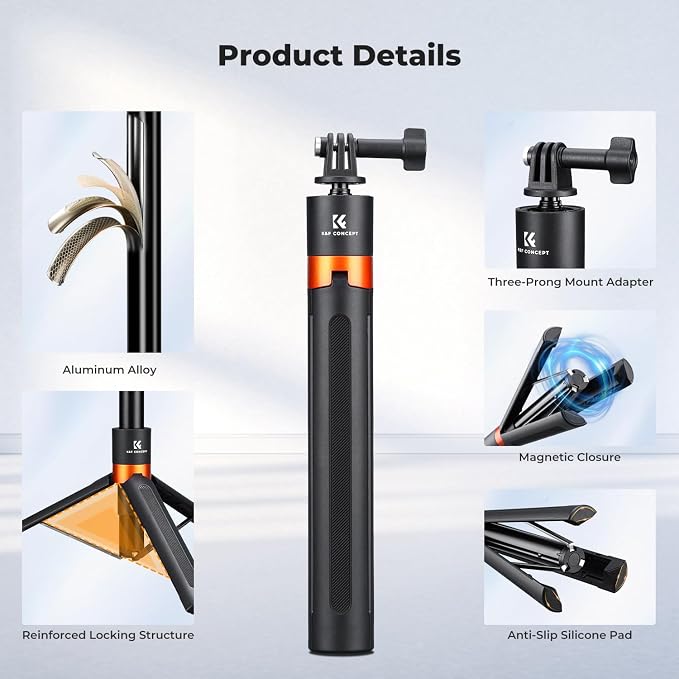 K&F CONCEPT 142cm/55.9" Telescopic Selfie Stick Tripod - Image 6