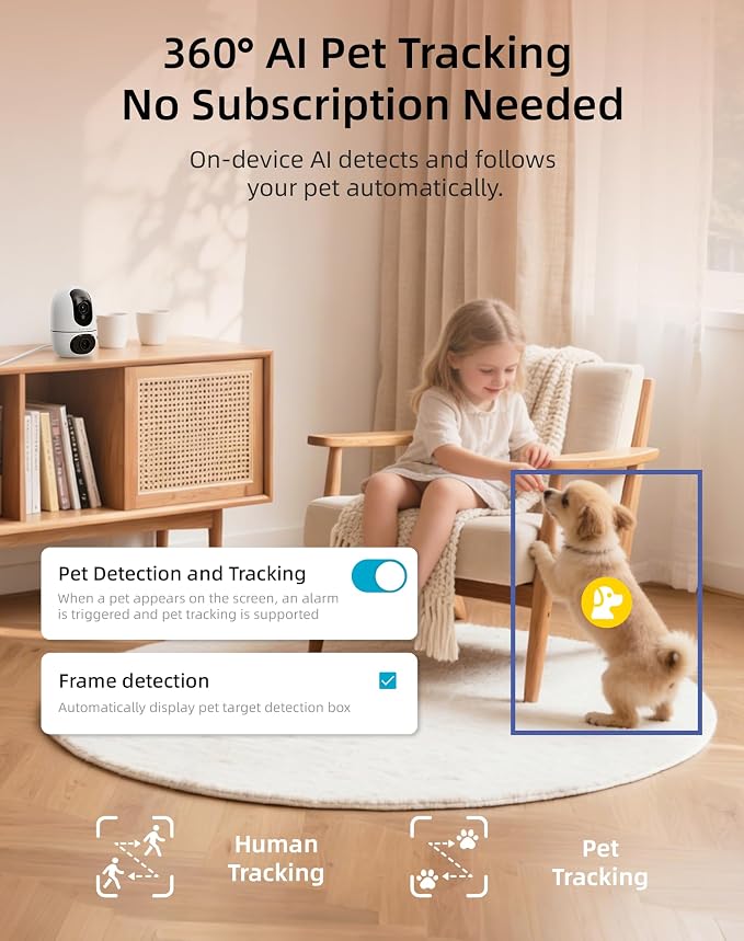 VIRTAVO Pet Camera Indoor for Dogs & Cats, 360° PTZ Pet Monitor - Image 6
