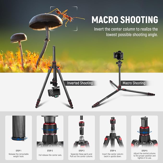 NEEWER 66"/168cm Carbon Fiber Tripod - Image 5