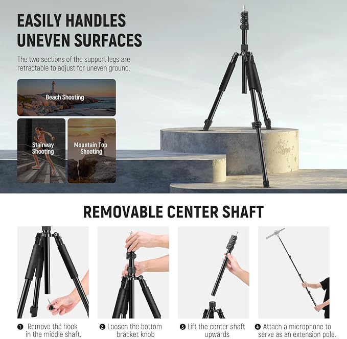 NEEWER Photography Light Stand, 1.5-6.4ft/47-195cm Aluminum Reversible Studio - Image 3
