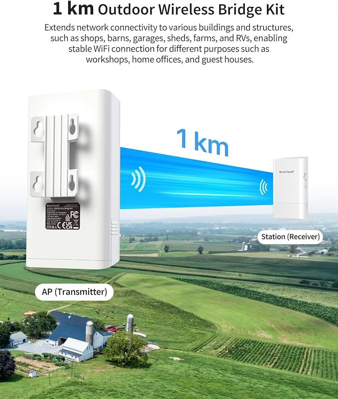 BrosTrend 5GHz 867Mbps WiFi Bridge Point to Point Outdoor, 1KM Wireless - Image 2