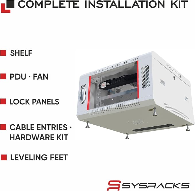 6U Wall Mount Server Rack Cabinet 24” Deep, 19” Network & AV Enclosure - Image 4