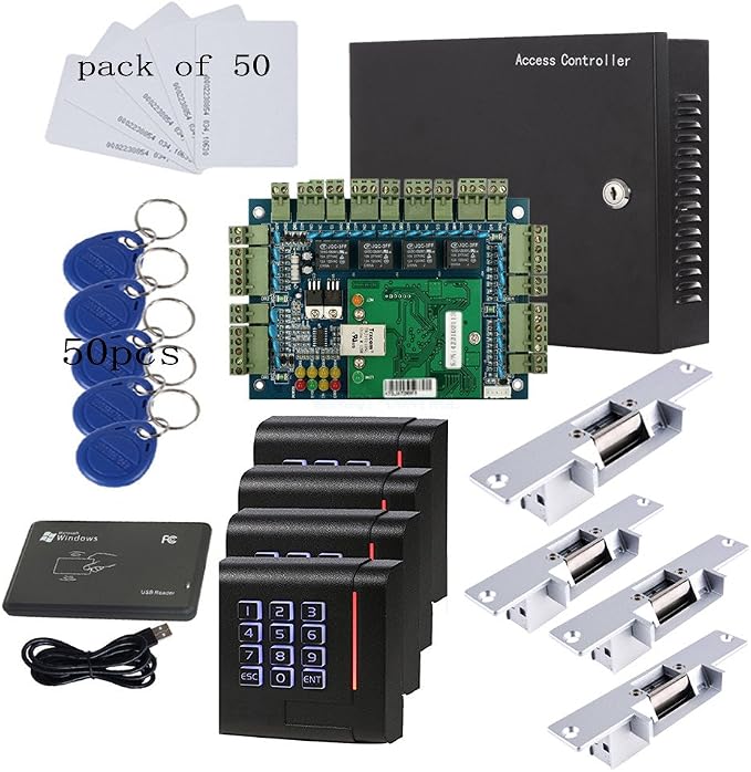 RFID Keypad Access Control System Card or PIN Code Open 4 Doors Strike Lock by MENGQI-CONTROL