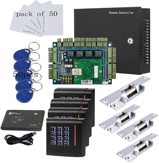 RFID Keypad Access Control System Card or PIN Code Open 4 Doors Strike Lock by MENGQI-CONTROL