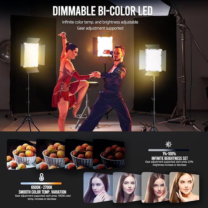 NiceVeedi 2-Pack Photography Lighting Kit, 36W Bi-Color Studio Lights - Image 3