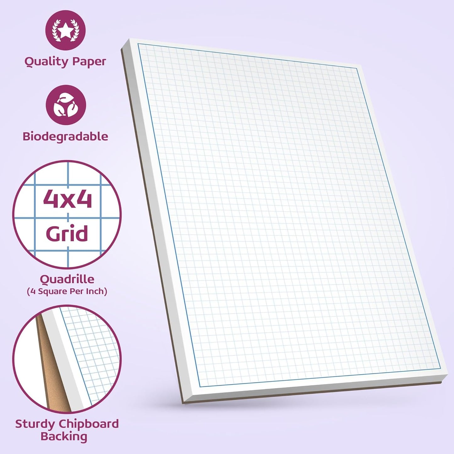 Graph Paper Pad for Blueprint Drawings, Drafting, Engineering Drawing, and Planning - Graph Paper 8.5x14 Blueprint Quadrille Grid Paper Pads with Blue Lines, High Brightness 50 Sheets (5-Pack)