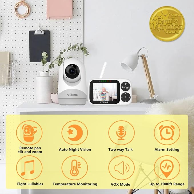 VTimes No WiFi Baby Camera Monitor, 3.2" IPS Display, Portable Video Monitor - Image 6