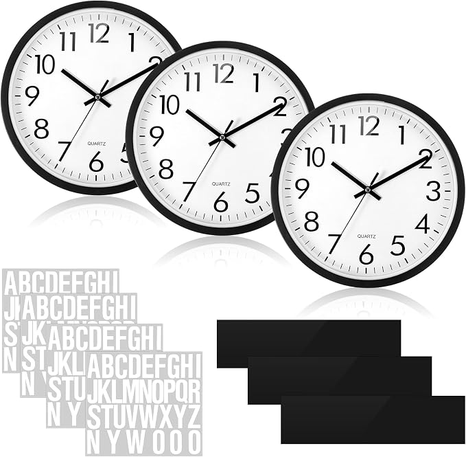 Sasylvia 3 Pcs 10 Inch Wall Clock Battery Operated Round Clock - Image 9
