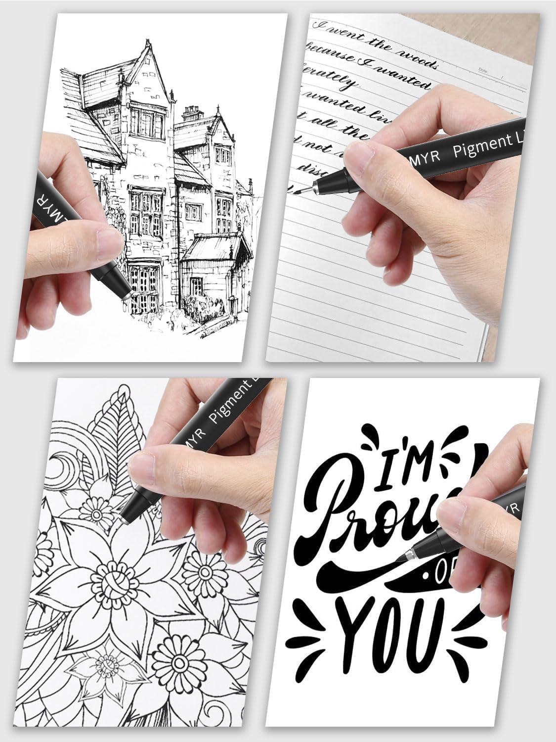 4 Micro Fine liner Drawing Art Pens Calligraphy Pens: 1.0mm Size Black Art supplies Waterproof Archival Black Ink Markers For Artists,Use for Professional Watercolor,Sketching