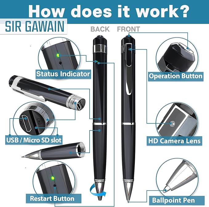 SIRGAWAIN Premium Body Camera Pen — Full HD 1080p Video & Photos, 70-Min Battery - Image 5