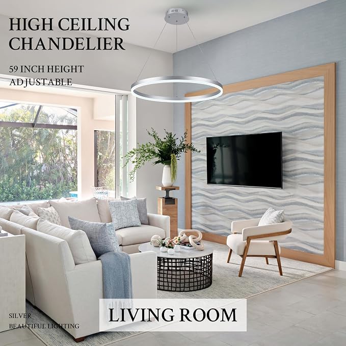 Modern LED Pendant Lighting Ring Chandelier Silver Dimmable LED Chandelier - Image 8
