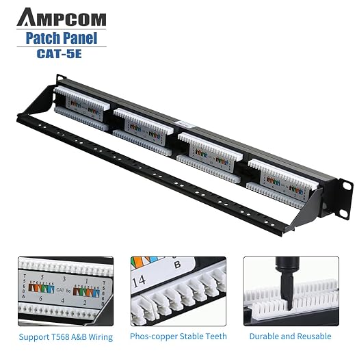 AMPCOM Premium Series CAT5/5e 24 Ports Patch Panel, Rack Mount - Image 5