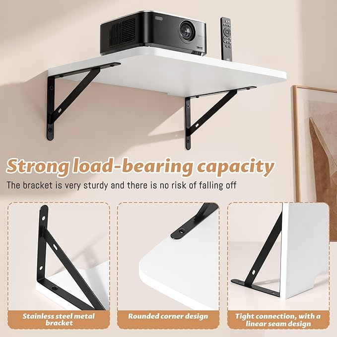 Floating Projector Shelf for Wall, Solid Wood AV Wall Mount Shelf for Router - Image 7
