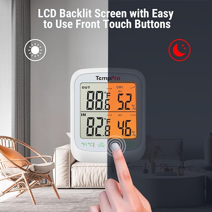 TempPro TP260B Indoor Outdoor Thermometer Wireless 1000FT Range, Digital - Image 4