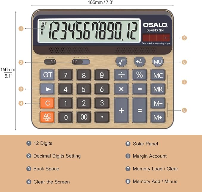 Desktop Calculator Extra Large 5-Inch LCD Display 12-Digit Big Number - Image 5