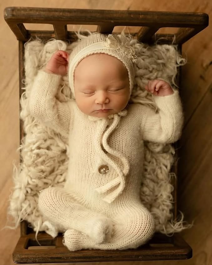 Newborn Photography Props Bed Prop Brown – Rustic Mini Wooden Bed - Image 7