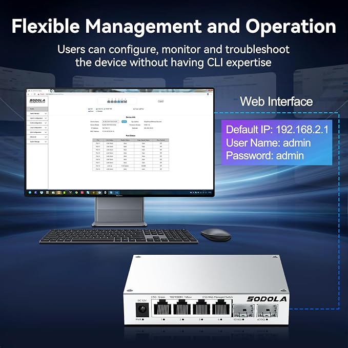 SODOLA 6 Port 2.5Gb Easy Web Managed Switch, 4 x 2.5G Base-T Ports, 2 x 10G SFP+ - Image 8