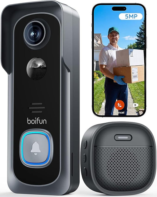 BOIFUN 5MP Video Doorbell Camera Wireless – Sharper Than 2K, No Subscription by BOIFUN
