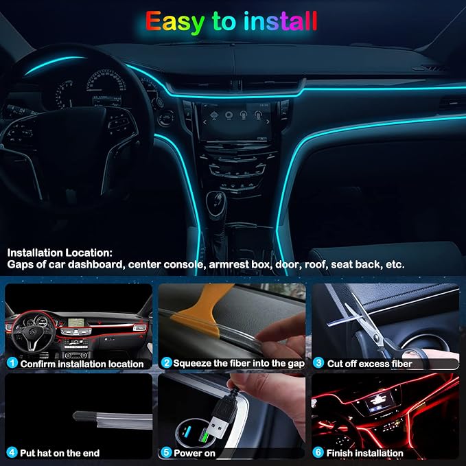 Jushope Interior Car LED Strip Lights, RGB USB Car Ambient Lighting, Car - Image 5