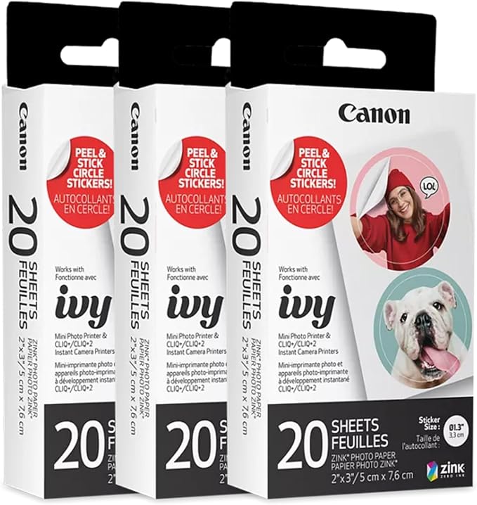 Canon Ivy Zink Pre-Cut Circle Sticker Paper 20 Sheets Pack Compatible - Image 2
