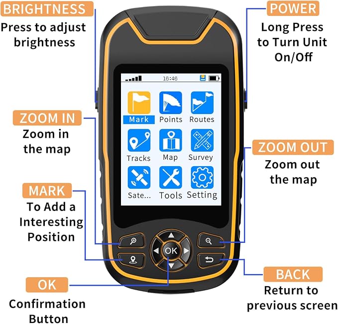 Handheld GPS for Hiking, Rugged and Waterproof Handheld GPS Navigator, 3.2" - Image 8