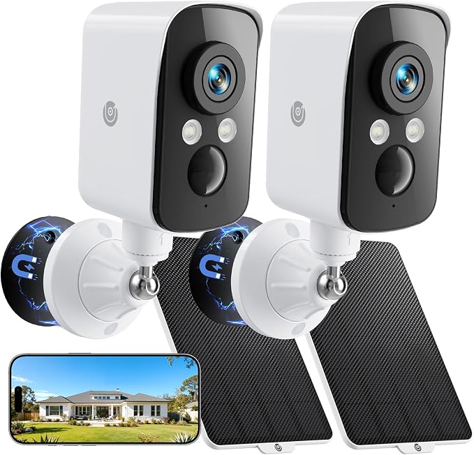Security Camera Wireless Outdoor, 2.4G WiFi, Battery & Solar Powered, Free by Proectwhatmatters