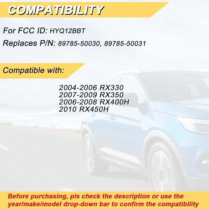 Vurkcy Key Fob Replacement for 2004-2006 RX330/ 07-09 RX350/ 06-08 RX400H/ 10 - Image 2