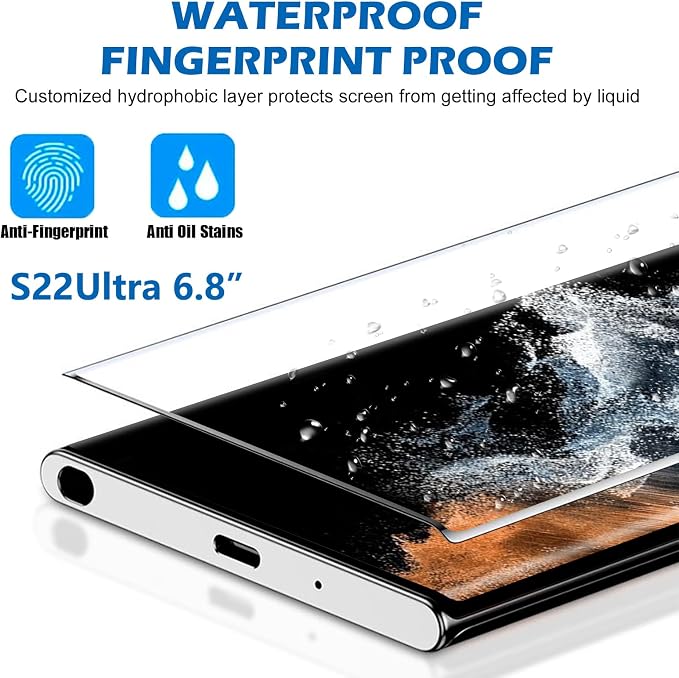 3 Pack Galaxy S22 Ultra Screen Protector, HD Clear Tempered Glass, Fingerprint - Image 5