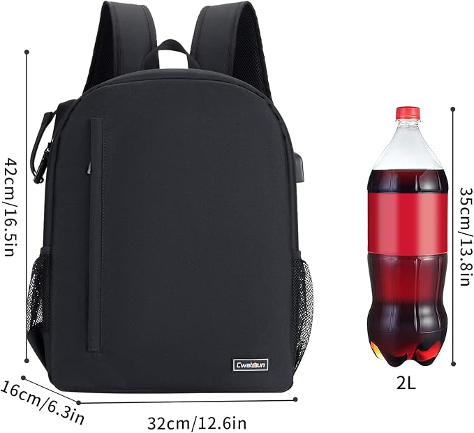 Cwatcun Camera Backpack with USB, Rain Cover, fit 15.6" Laptop, Anti-Theft Rear - Image 9