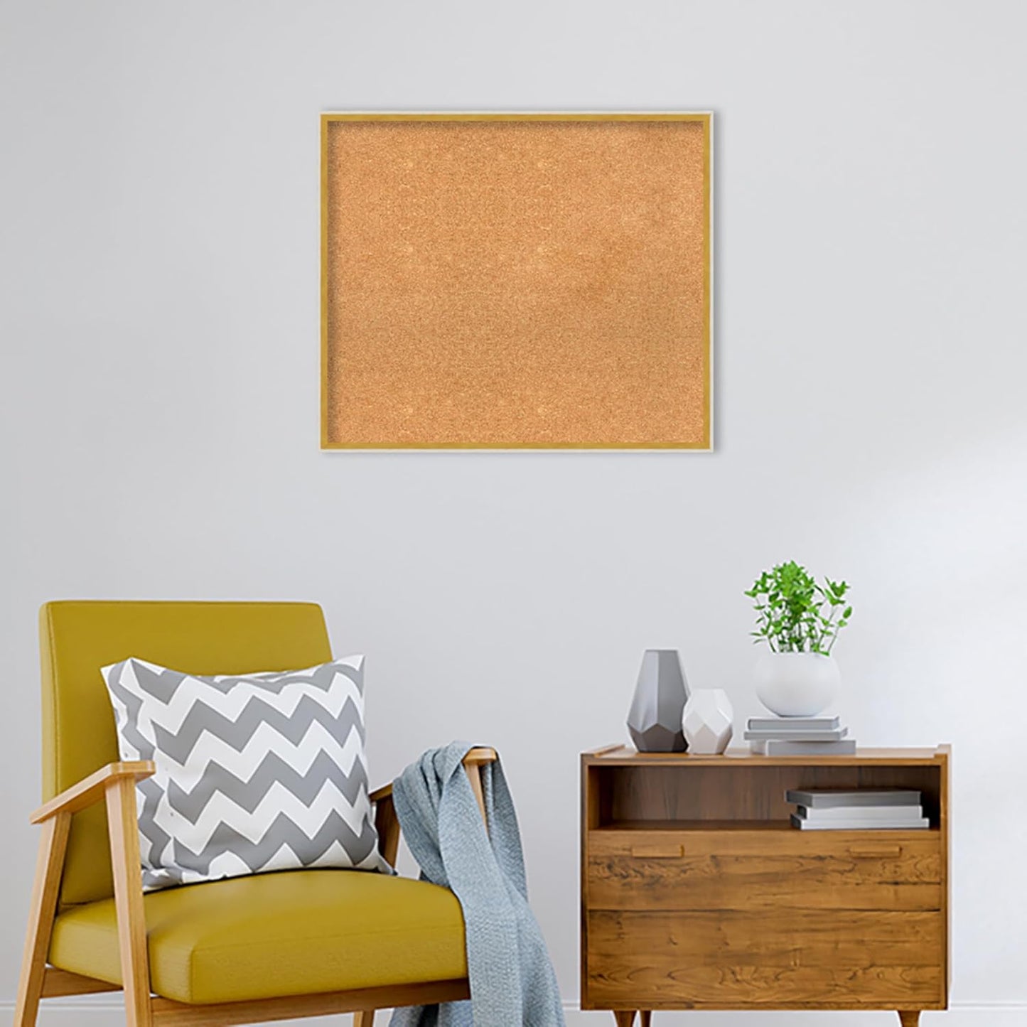 Amanti Art Natural Cork Board for Wall, 25x29 Vision Board with White Frame, Large Corkboard Office Decor for Home Organization, Modern Corkboard Pinboard to Display Items for Home Organization in