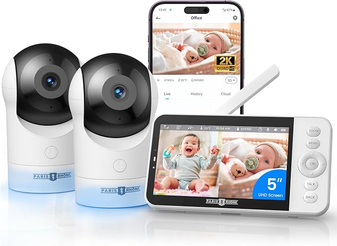 PARIS RHÔNE 2K Split-Screen Baby Monitor, 5” Smart Video Baby Monitor by PARISRH%C3%94NE