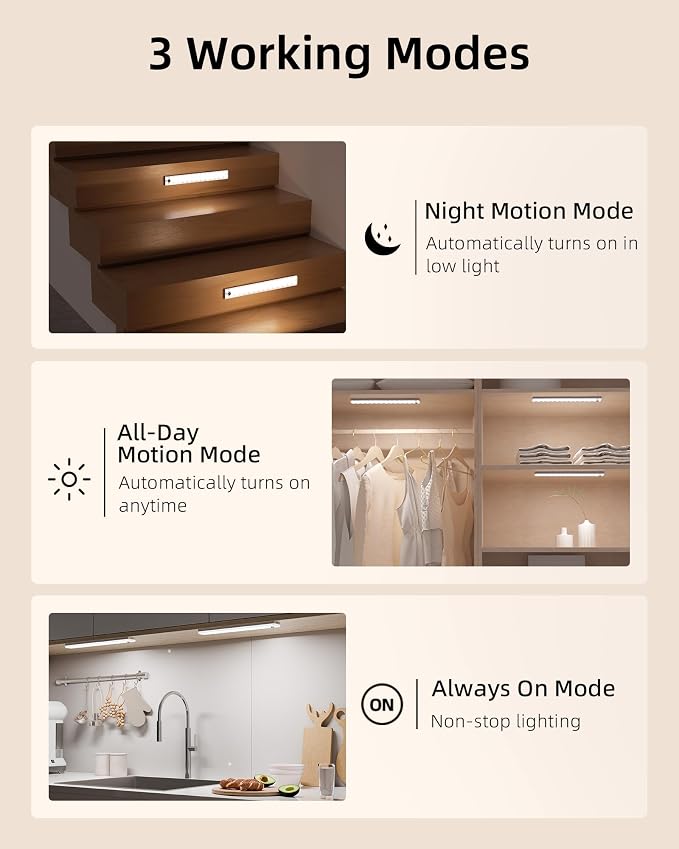 EZVALO 13inch Under Cabinet Lighting, 3200mAh Rechargeable Wireless Motion - Image 6