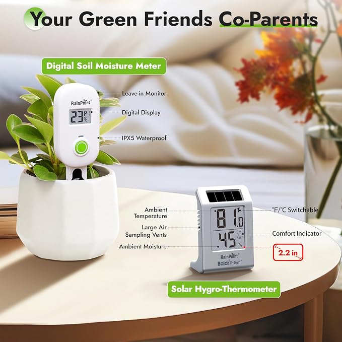 RAINPOINT Light-Driven Thermo-Hygrometer & Smart Digital Wireless Soil Moisture - Image 5