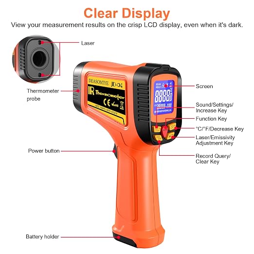 -58°F to 2732°F Digital Infrared Thermometer Gun, 50:1 Distance Ratio Laser - Image 8