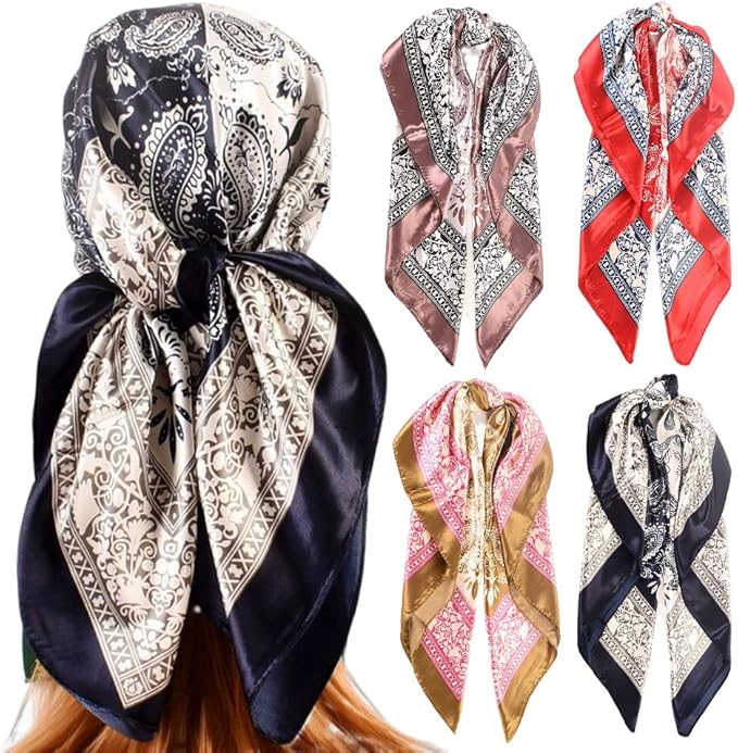 4Pcs Silk Head Scarves for Women Satin Hair Scarf 35”Large Square Bandana Silk by Upeilxd