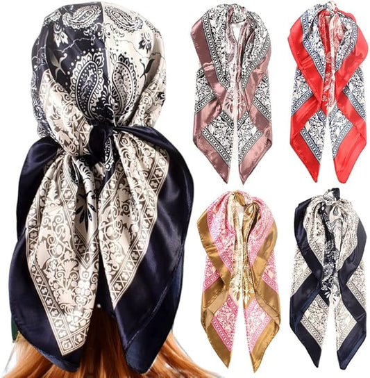 4Pcs Silk Head Scarves for Women Satin Hair Scarf 35”Large Square Bandana Silk by Upeilxd