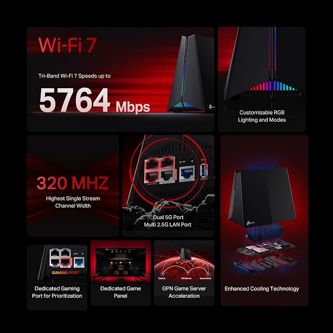 TP-Link Tri-Band BE11000 Wi-Fi 7 Gaming Router Archer GE650 | 6-Stream 11 Gbps - Image 3