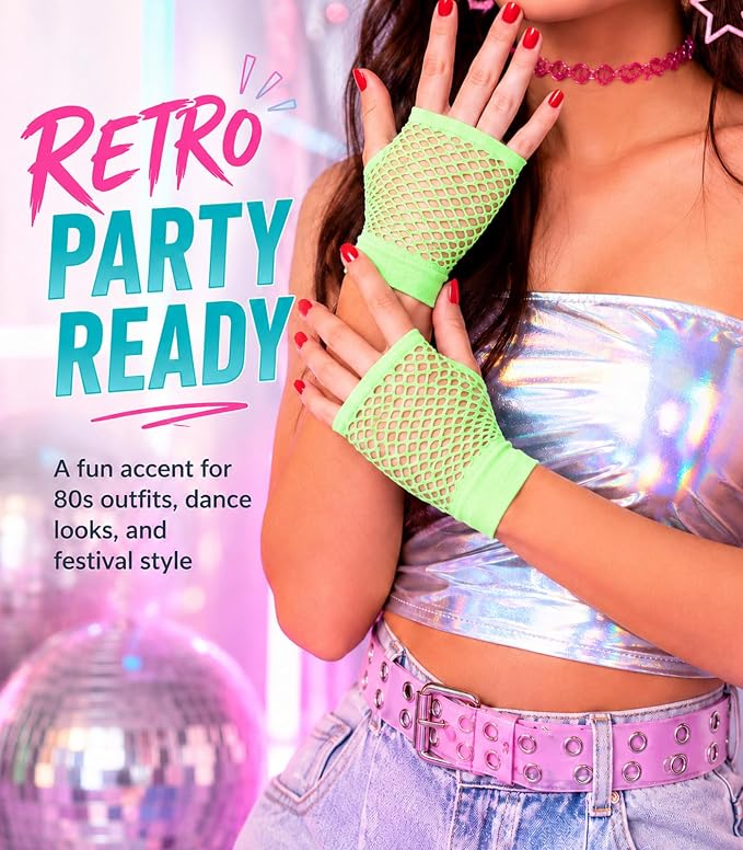 Seeksmile Women's Girls 80's Theme Party Emo Fingerless Arm Fishnet Gloves - Image 4