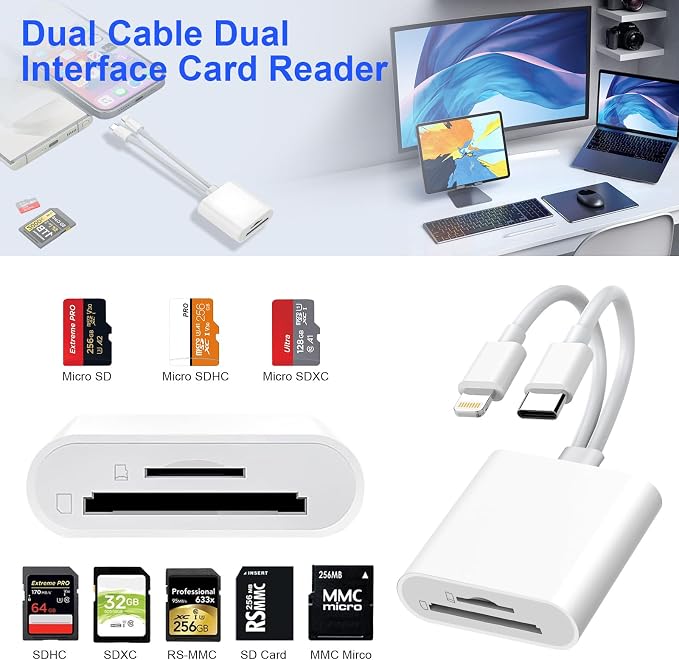 SD Card Reader for iPhone iPad, USB C & Lightning Dual Interface Memory Card - Image 2