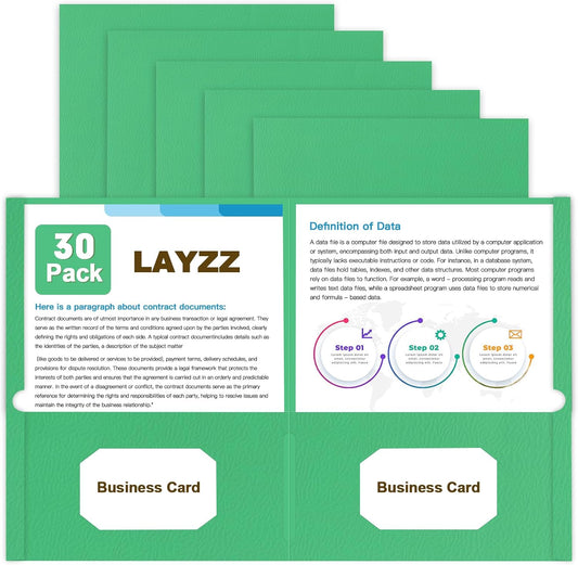 Folders with Pockets, LAYZZ 30 Pack Paper Pocket Folders, 2 Pocket Folders Fits Letter Size Paper, for School Office and Home (Green)