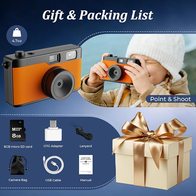 Screen Free Digital Camera, Reusable 12MP Vintage Digital Camera - Image 7