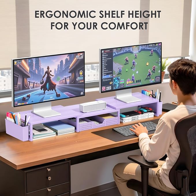 OPNICE Desk Organizers and Accessories, Dual Computer Monitor Stand Riser - Image 2