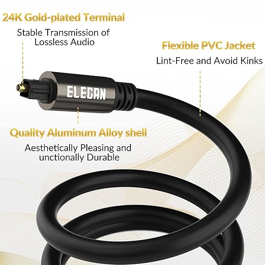 Elecan Optical Audio Cable 8 Ft/2 Pack Digital Audio Toslink Cable Cord-Fiber - Image 3