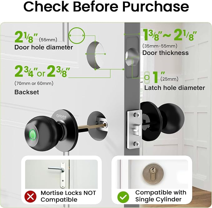 GHome Smart Fingerprint Door Lock, 3 in 1 Smart Fingerprint Door Knob - Image 7