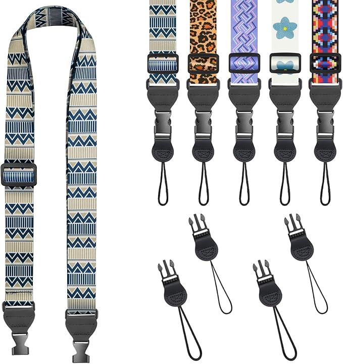 FIEIL Grey and Blue Geometric Shoulder Strap, Adjustable Camera Strap by FIEIL