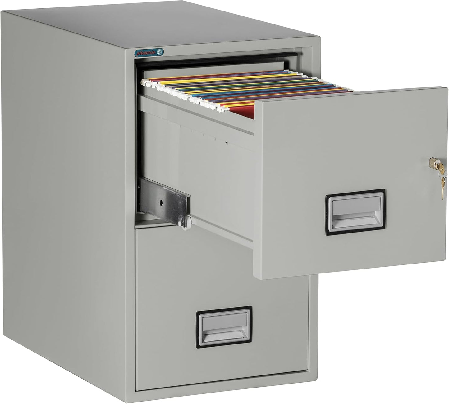 25 inch 2-Drawer Vertical Fireproof File Cabinet – Letter Size Filing – Key Lock – Water Resistant Seal – Fire and Impact Rated – Light Gray Finish – Model LTR2W25LG
