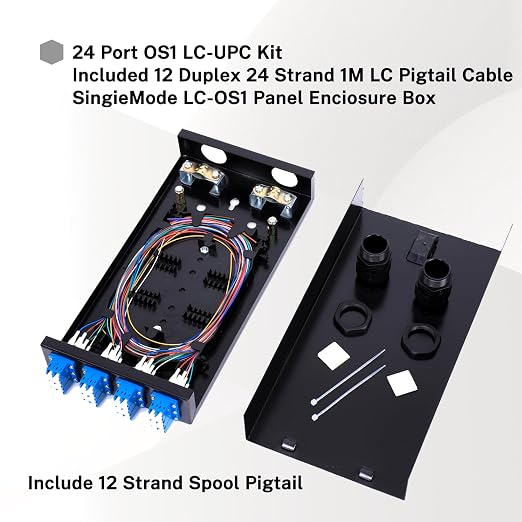 Duplex Fiber Enclosure with 24 Port LC-OS1 Box, LC-OS1 Cables, Wall Mount - Image 2