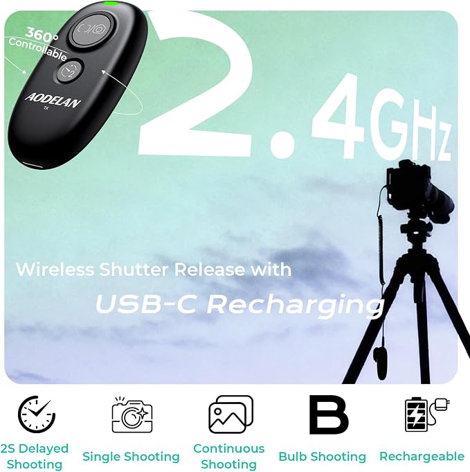 AODELAN USB-C Rechargeable Wireless Camera Remote Shutter Release - Image 2